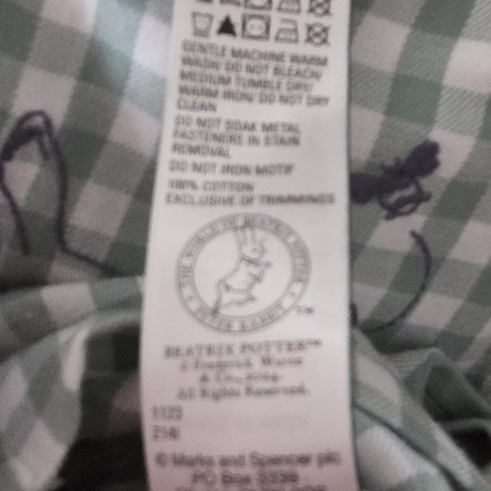 M&S Peter Rabbit Green Gingham Baby Matching Set - Picture 8 of 8
